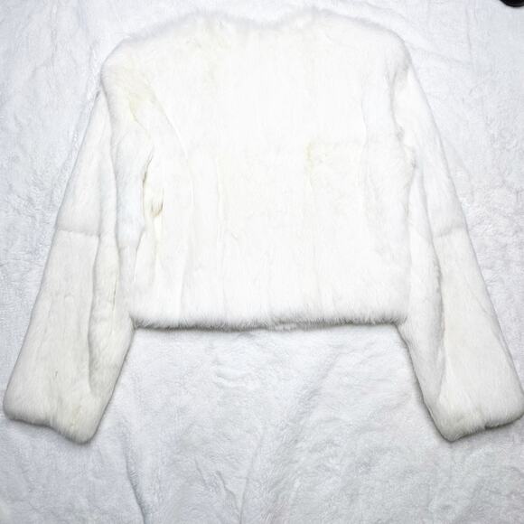 BEBE Ivory Cream Rabbit Fur Cropped Zip-up Jacket Lined Coat size Small - Picture 5 of 13